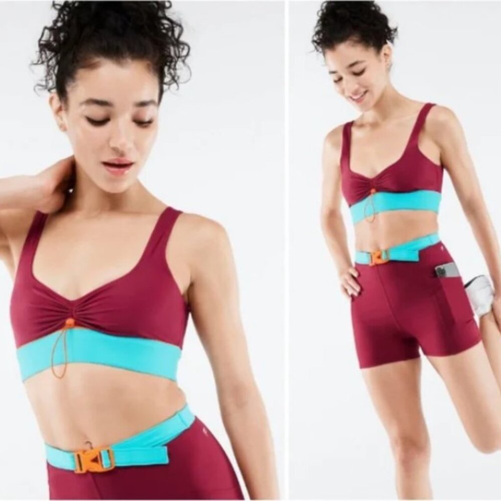 Fabletics Fiona 2 Pc Set Sports Bra XS High-Waisted Shorts XXS Built-in Belt NWT